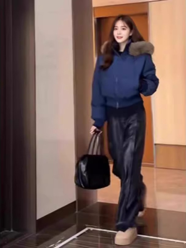 芬兰雪境韩里韩气学院风冬季毛领连帽收腰显瘦加厚短款棉服女|undefined