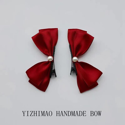 White three-dimensional bow hairpin bridal hair accessories pair of hairpins pearl hairpin back head internet celebrity parent-child head flower