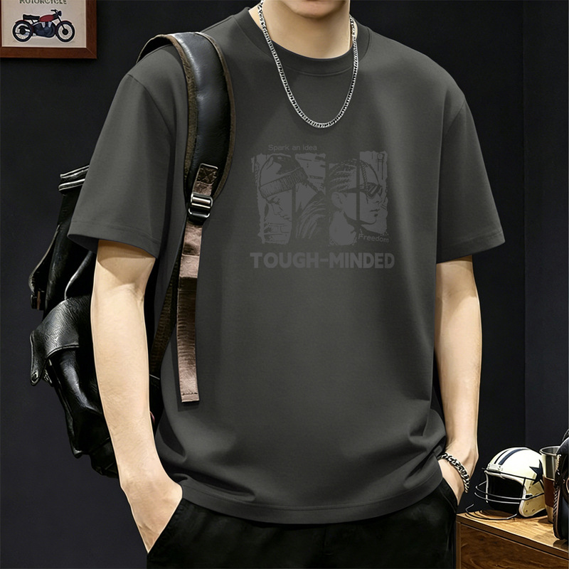 American-Style 200g Heavyweight Short-Sleeve T-Shirt for Men, Vintage Base Shirt, New Summer Model, Pure Black and White T-Shirt