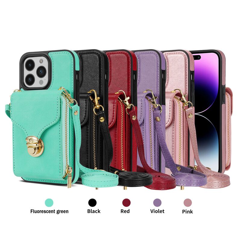 Suitable for Apple 14 zipper crossbody buckle phone case wallet bracket multi-Card full cover IP13 card holder leather case Suitable for Apple 14 zipper crossbody buckle phone case wallet bracket multi-Card full cover IP13 card holder leather case
