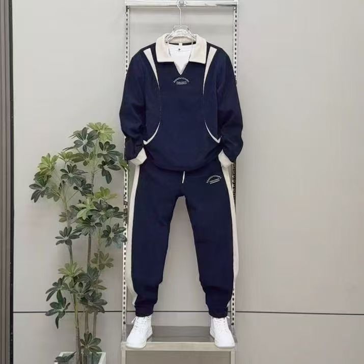 New cross-border men's spring and autumn thickened suit, fashionable long-sleeved jogger pants, sports pants, two-piece casual V-neck