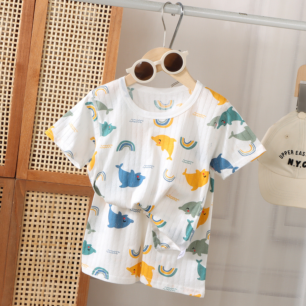 Traje de manga corta para niños de verano pijamas de algodón para Bebés Ropa de aire acondicionado de clase A ropa de verano para Niños y Niñas Ropa Para el hogar