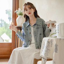 实拍 2025秋季新款韩版宽松百搭刺绣牛仔短外套女牛仔衣夹克上衣