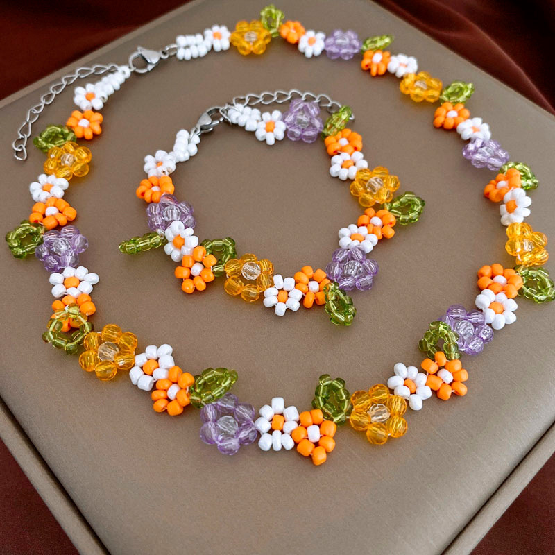 15g Weight Necklace Classification Seed Bead Chain Material Beaded Chain Chain Type 1 Piece Quantity Elegant Lady Flower Seed Bead Beaded Chain Beaded Necklaces Wholesale