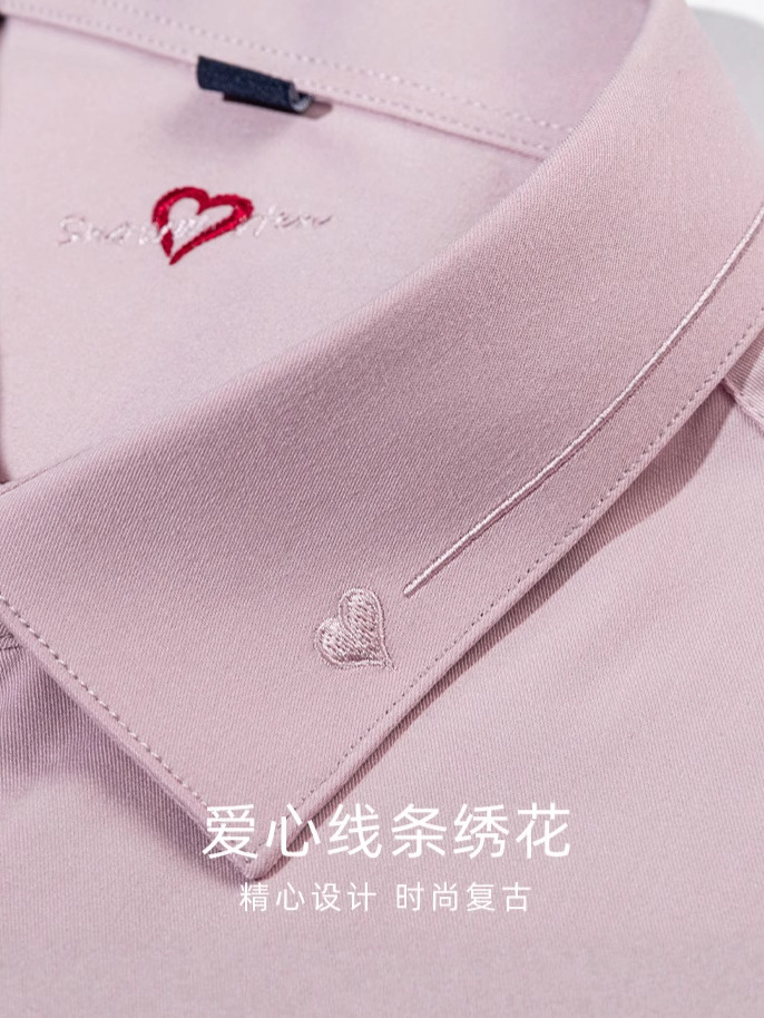 Camisas rosa personalizadas para hombres de manga larga boda moda casal delgada amor bordado vestido de hombre