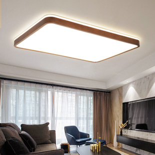 Medieval Style Solid Wood Living Room Lamp Walnut Color Led Ceiling Lamp Ultra-Thin Japanese Style Wabi-Sabi Style Bedroom Room Lamp