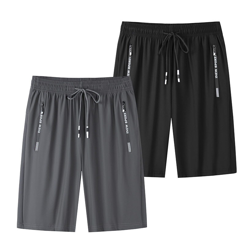 Ice Silk High Elastic Quick-drying Casual Sports Shorts Men's Summer Thin Breathable Elastic Waist Zipper Pocket