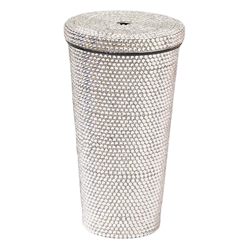 Taza de vacío incrustada en diamantes Taza de paja de acero inoxidable de doble capa Taza de regalo taza de café de diamantes de imitación Taza de bebida de diamantes de imitación incrustada en diamantes