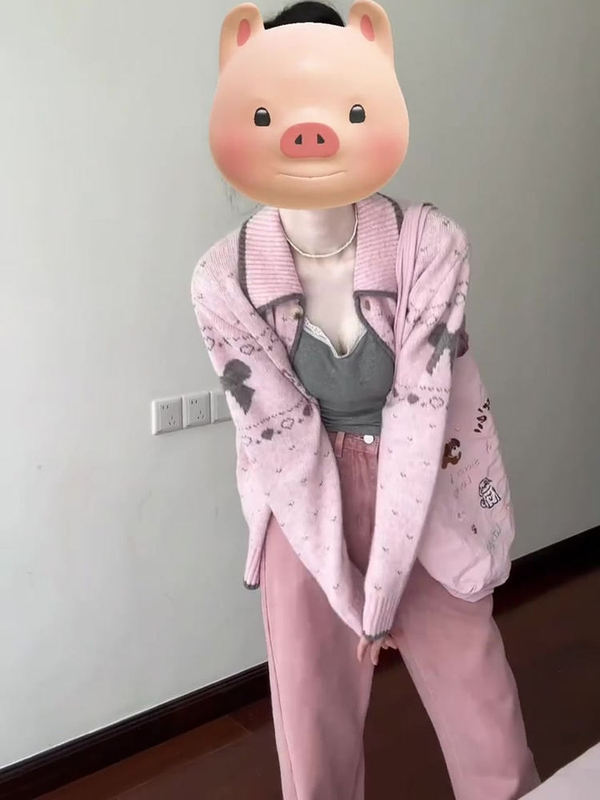 费尔岛小狗提花针织开衫外套女早秋慵懒氛围感甜美减龄休闲毛线衣|undefined