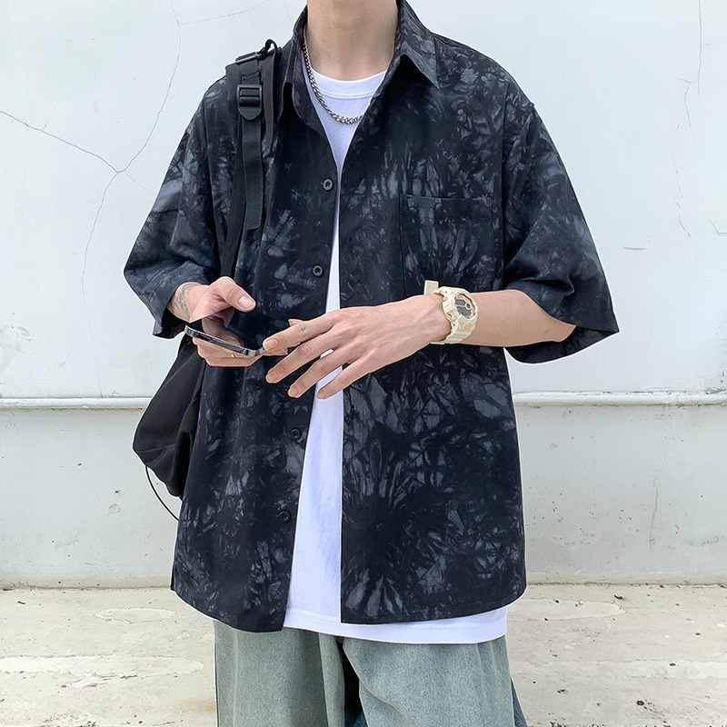 Thin Hawaiian Shirt Boys Summer Fashionable Loose Top Clothes Design Sense Tie-Dye Short Sleeve Floral Shirt Jacket