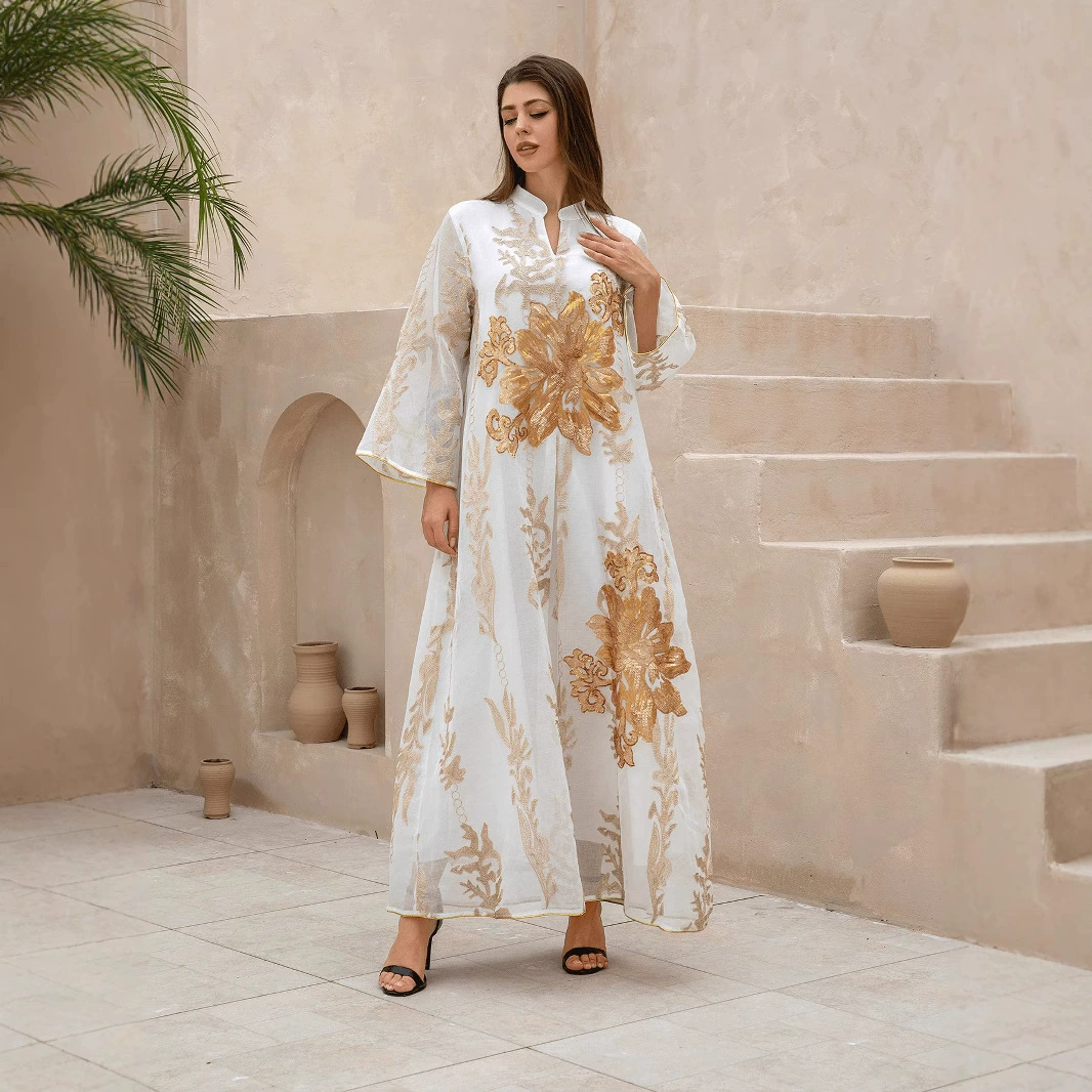 Мусульманское платье с золотым цветочным принтом, доступная роскошь, абая для трансграничного экспорта, Саудовская Аравия, Ближний Восток