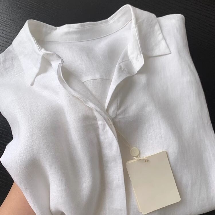 White Linen Old Money Style Shirt for Women, Summer French Casual High-End Shirt, Thin Loose Long-Sleeve Sun Protection Top White Linen Old Money Style Shirt for Women, Summer French Casual High-End Shirt, Thin Loose Long-Sleeve Sun Protection Top