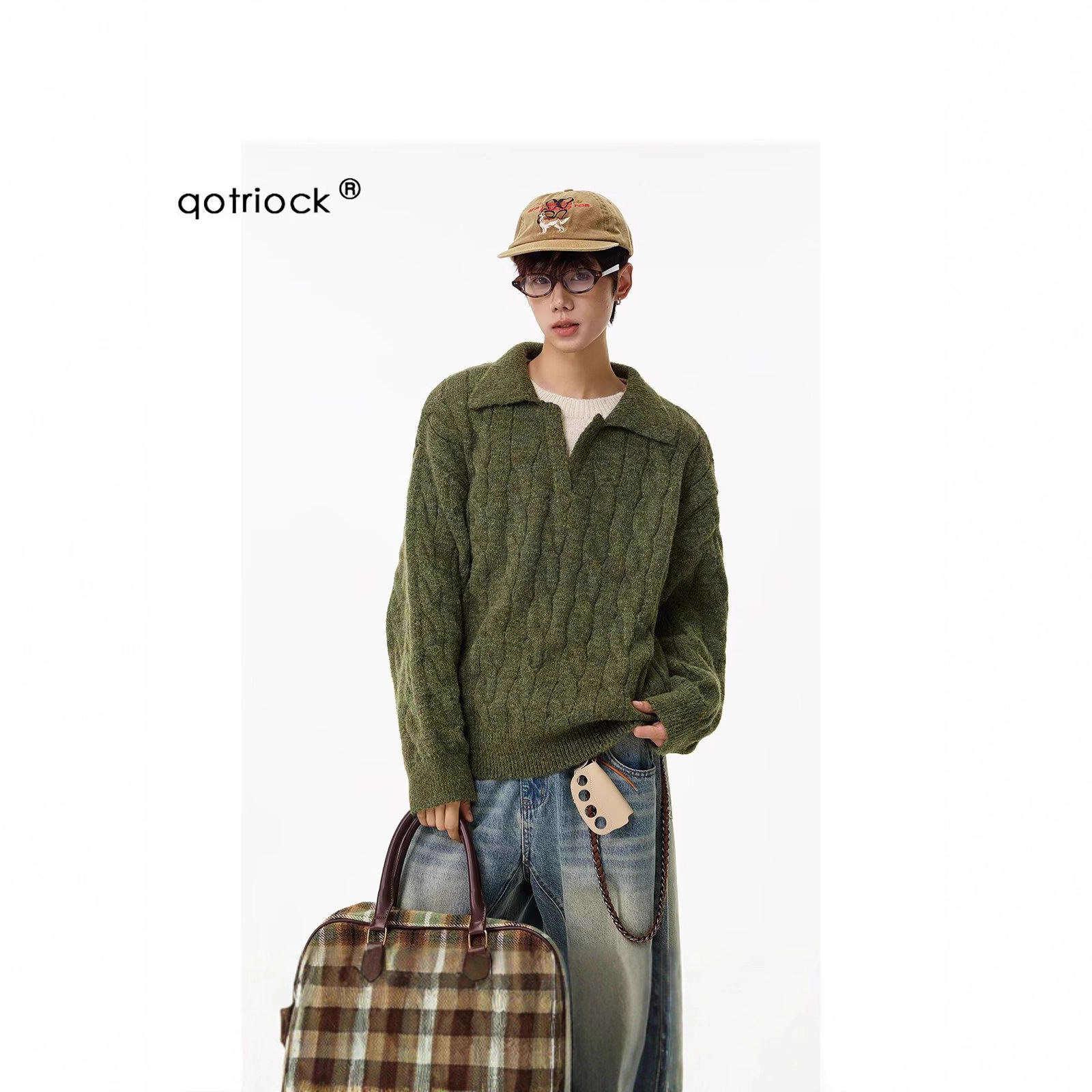 Fake Two-Piece Lapel Twist Pullover Knitwear for Men in Autumn and Winter Thickeneded Lazy Style V Neck Knitwear Loose Top