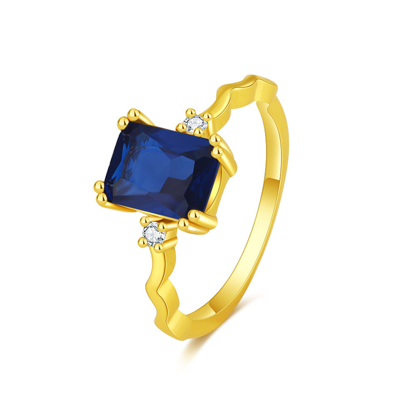 Online Celebrity Live Broadcast New Golden Square Zircon Simulation Citrine Color Treasure Opening Ring Women's Fashion Elegant Ring