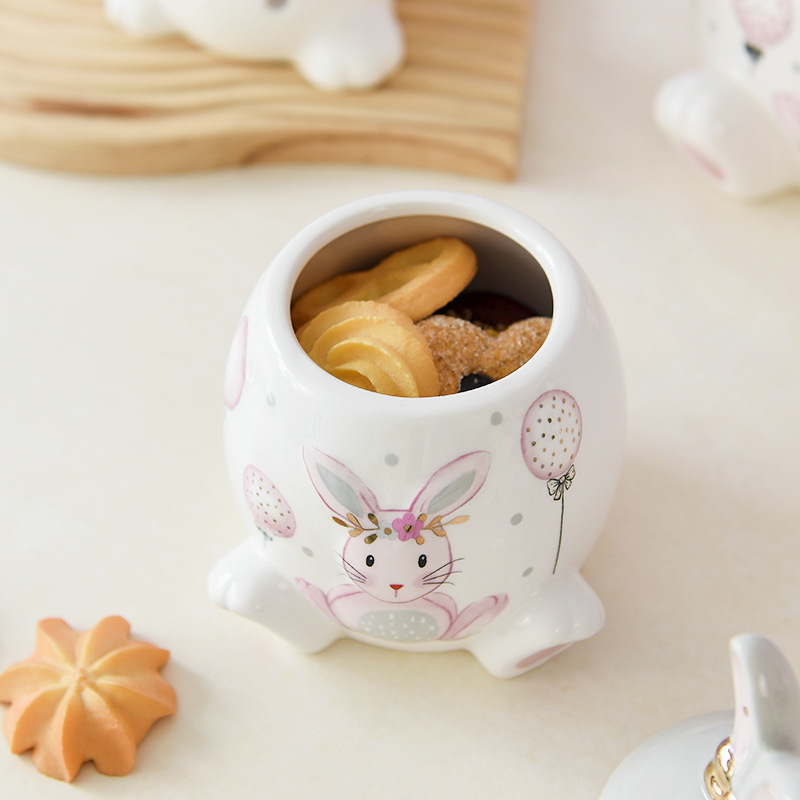 Conejo de oro rosa serie tarro de almacenamiento de gran capacidad tarro de almacenamiento de tamaño pequeño creativo de dibujos animados modelado de alivio ventas directas de fábrica