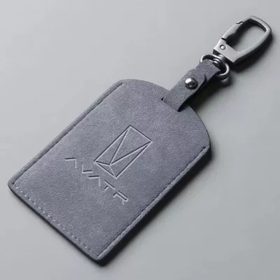Card Holder, Suede Keychain — Car key bag - avita-blue-gray-metal-square-buckle