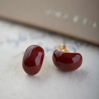 红色滴油豆豆耳钉高级感气质轻奢小众简约法式复古秋冬耳饰耳夹