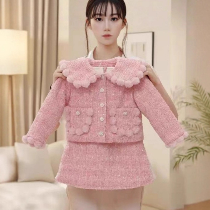 Children's Clothing Girls' Suit Winter Thickeneded Outwear Girl Vest Skirt Baby Two-Piece Set Hot Small Fragrant Cotton Outwear