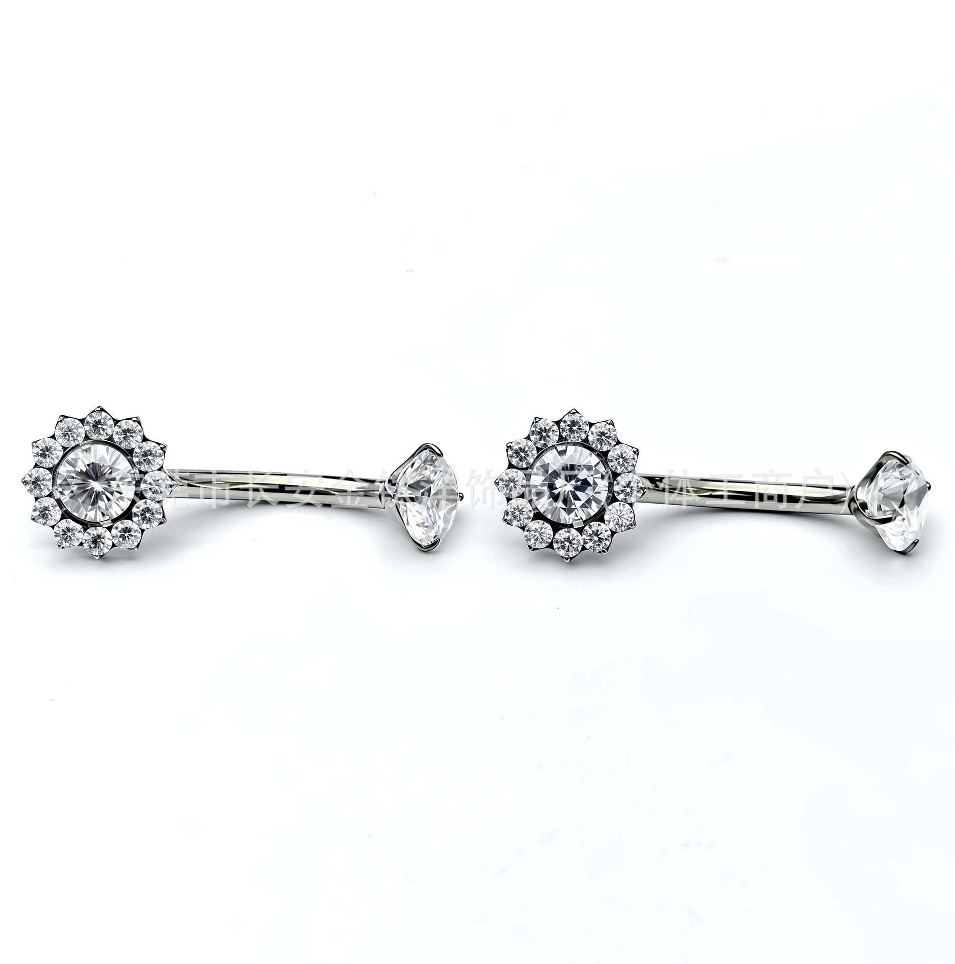 F136 Titanium Internal Thread Full Diamond Round Zircon Navel Piercing Ring G23 Titanium Alloy Body Piercing Jewelry detail image 4