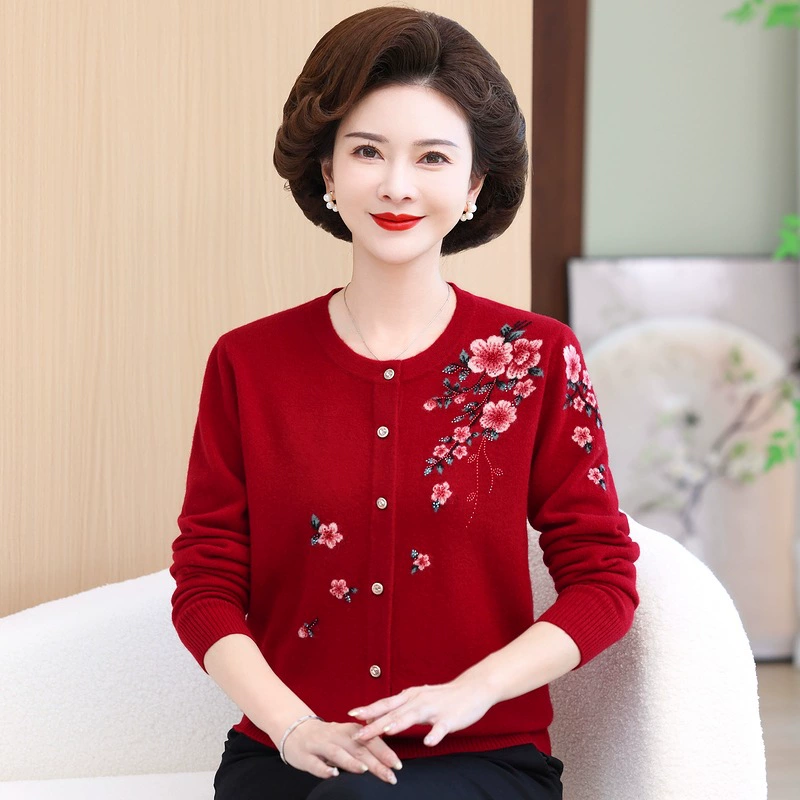100% шерстяной свитер мама осенний свитер натальный год женский кардиган старшая свекровь одежда весенне-осеннее пальто