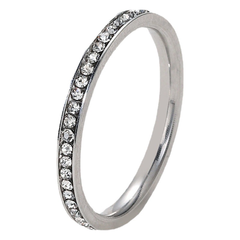 European and American Cross-border Titanium Steel Ring Design Sense Niche Diamond-encrusted 2mm Couple Ring Stainless Steel Jewelry for Women