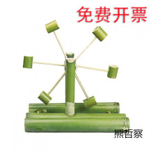 手工竹水车沙滩洗澡水轮车玩具无漆无蜡鱼池玄关摆件绿色亲子儿童