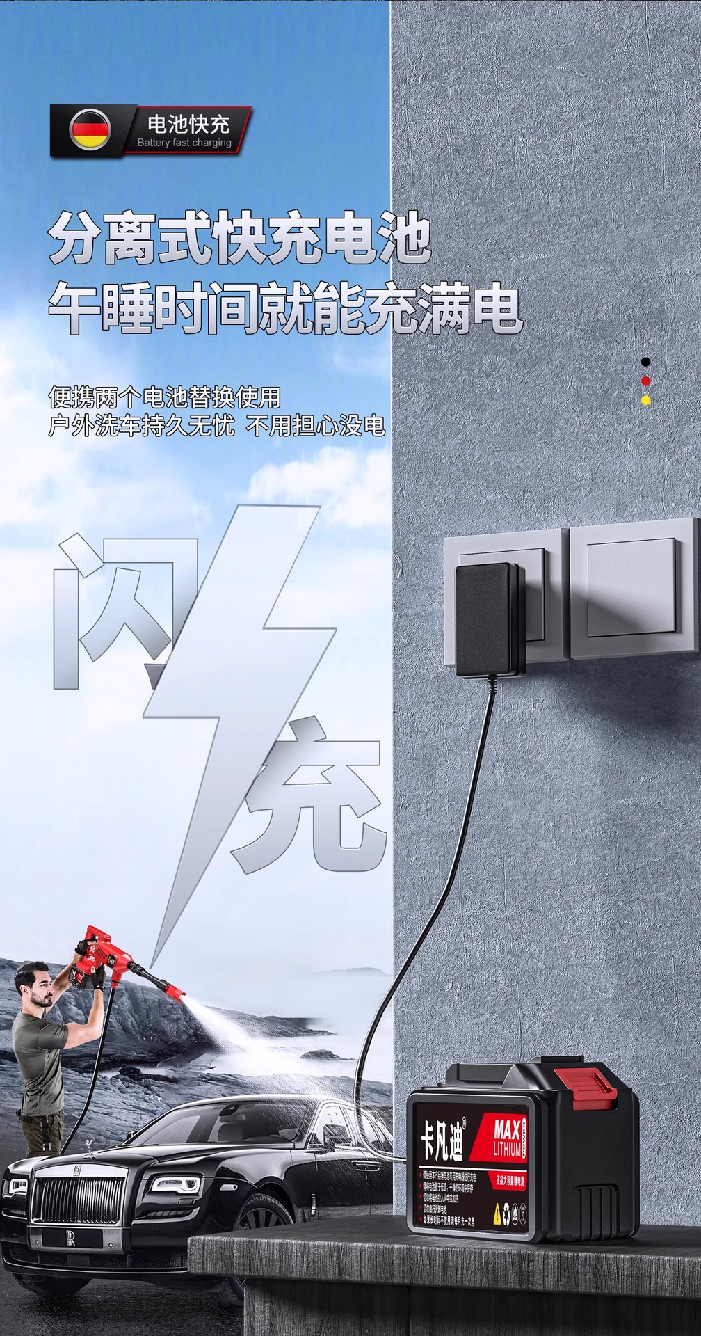 Factory Customized Household Handheld Powerful Supercharged Water Gun Car Wash New Wireless Lithium Battery High Pressure Car Wash Machine