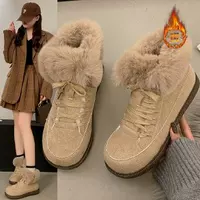 Winter warm non‑slip platform boots, khaki, faux‑fur cuff, sizes 35–40