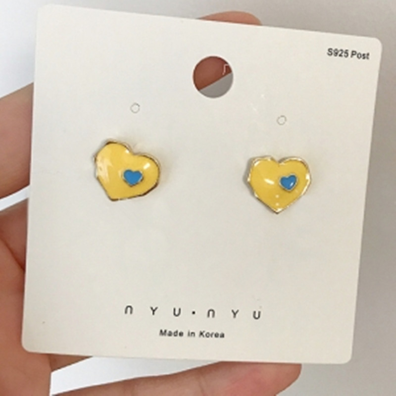 S925 Silver needle the republic of korea cheese love Hit color Simplicity Small senior lovely Ear Studs