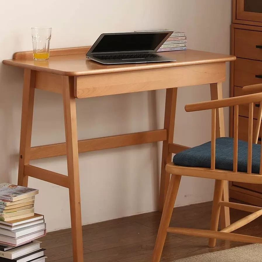 实木小书桌榉木电脑桌儿童学习桌床边北欧卧室简约家用学生桌子