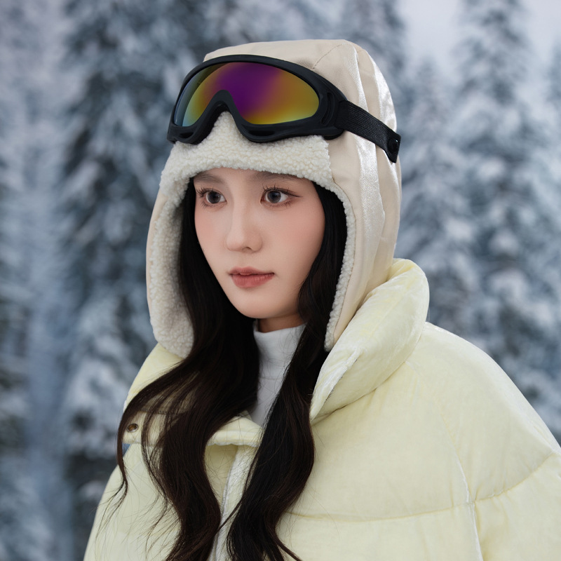 户外登山滑雪PU皮飞行员帽可拆卸护目镜套装冬季新款防风保暖帽潮|undefined