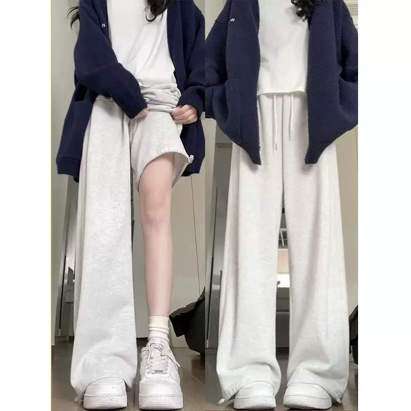 灰色美式运动裤女2025春夏秋束脚卫裤小个子休闲高腰宽松阔腿裤