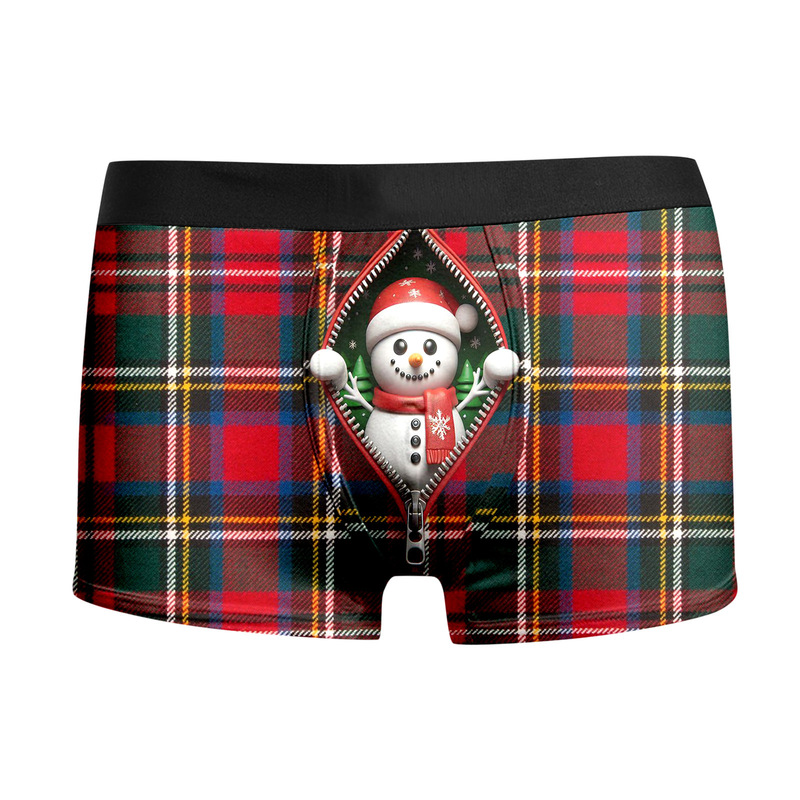 Amazon Foreign Trade Explosive Christmas New Year Personality Men's Shorts Digital Printed Milk Silk Elastic Mid-Waist Boxers