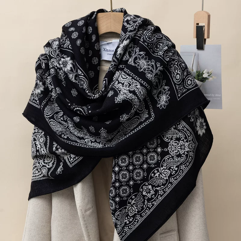 Black woolen winter scarf, keep warm fashionable cloak, high-quality style, wholesale
