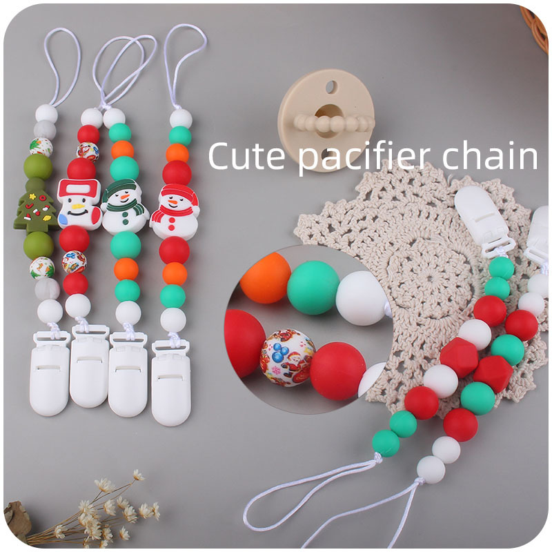Nuevo bebé dibujos animados Navidad serie chupete cadena bebé cuentas de silicona mordedor dientes molienda anti-gota cadena