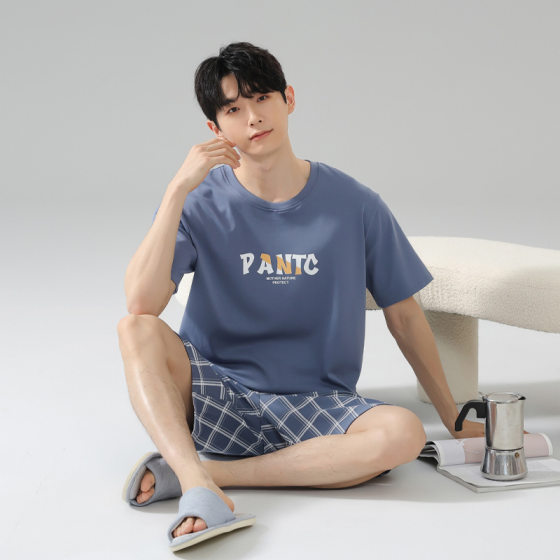 Pure Cotton Pajamas Men's Summer 2024 New Short-sleeved Thin Summer Youth Casual Large Size Home Clothes Set