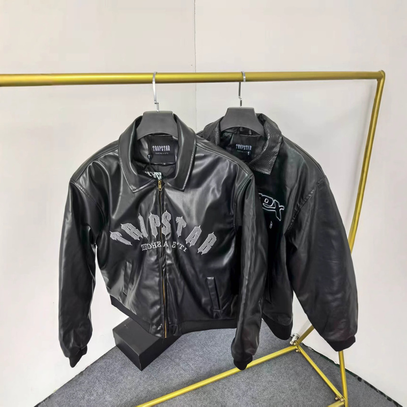 Autumn and Winter Men's Fashionable Slim Leather Jacket Towel Embroidered Jacket Thin Cotton Jacket