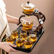 懒人玻璃自动茶具商务礼品一件代发高硼硅熊猫功夫茶具套装配茶盘