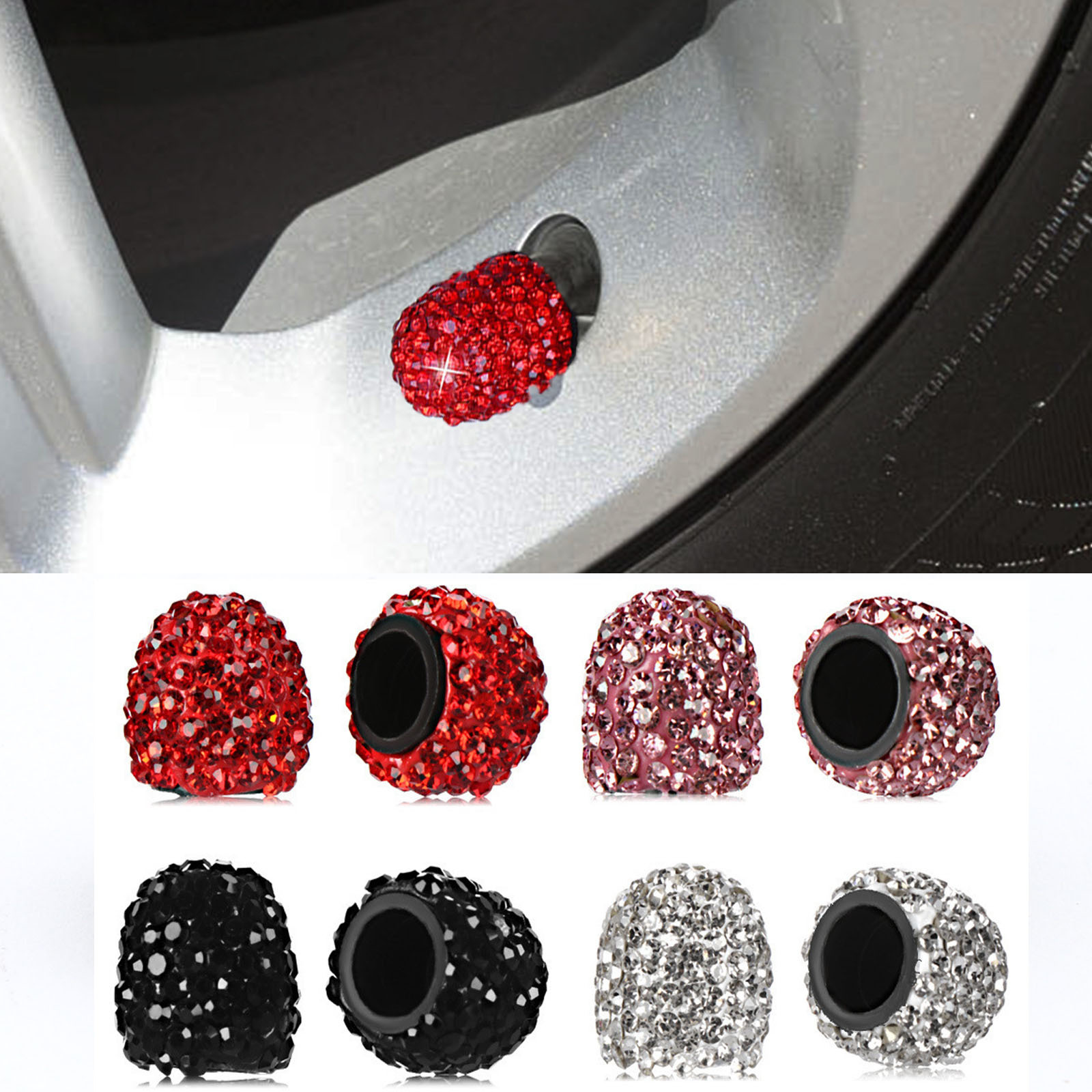 亚马逊跨境镶钻气嘴帽创意汽车改装气门芯汽车通用轮胎帽盖批发