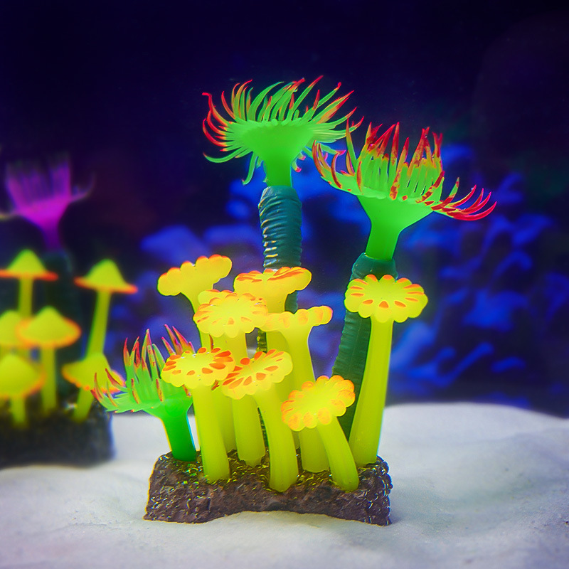 Luminoso decoración coral paisaje decoración pecera acuario paisajismo artesanía simulación coral de silicona decoración del acuario