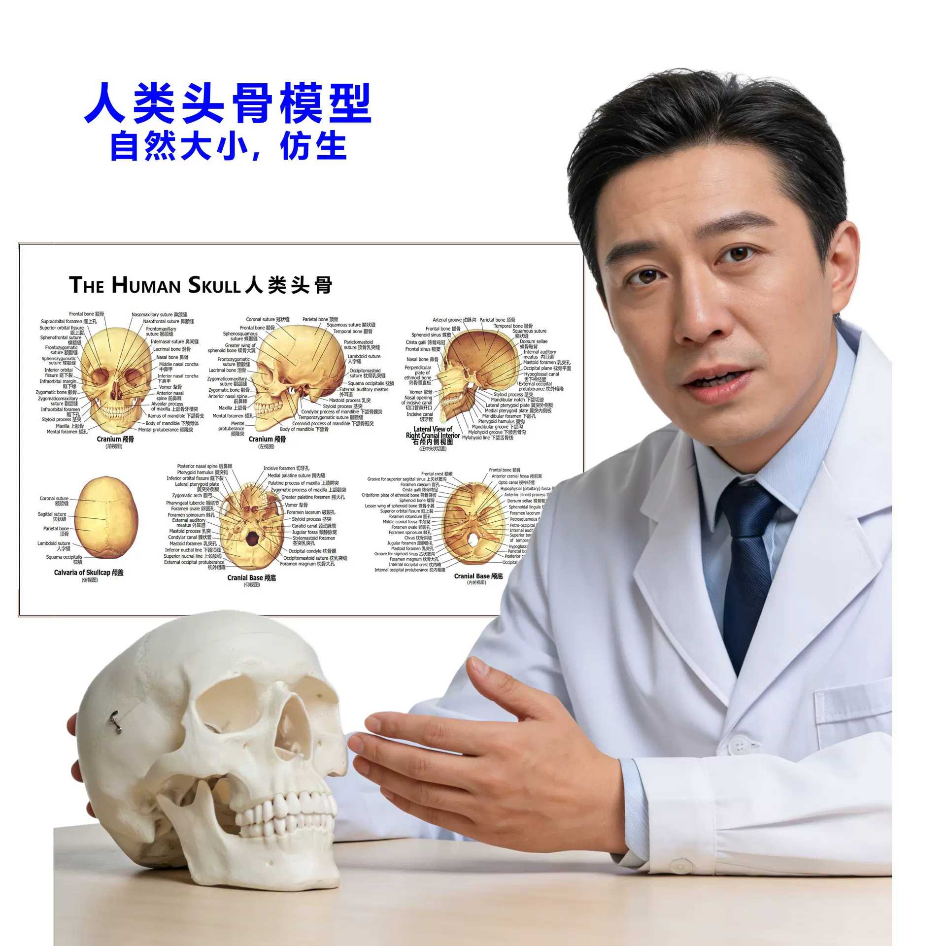 1:1头骨解剖模型 医学教学用 骨骼骨架仿真 专业教学展示立体