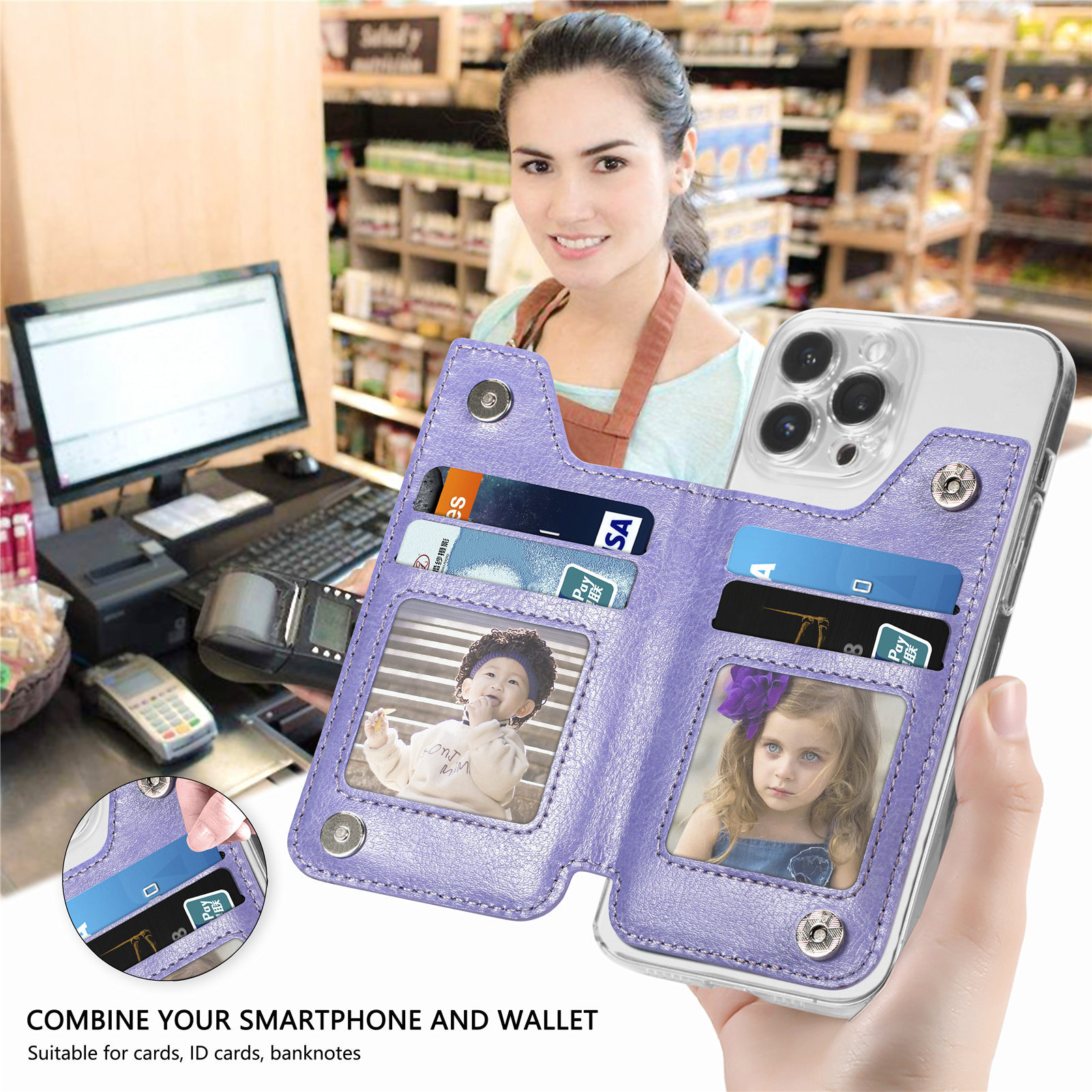 Bestselling Multi-functional Phone Card Holder Wallet Coin Purse Card Sleeve Adhesive Card Slot Holder Leather Car Mount Magnetic