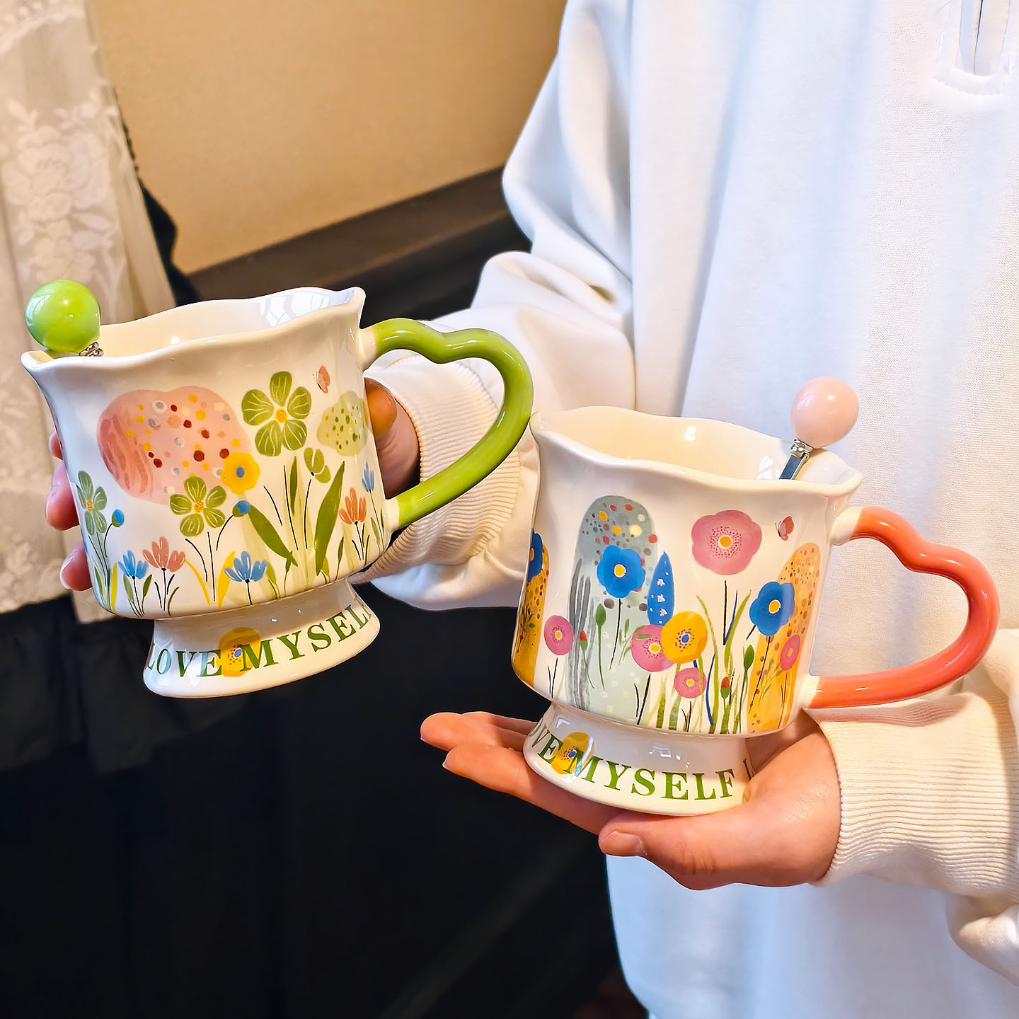 Floral Ceramic Mug Unique Design Coffee Cup Birthday Gift Idea_voghion.com
