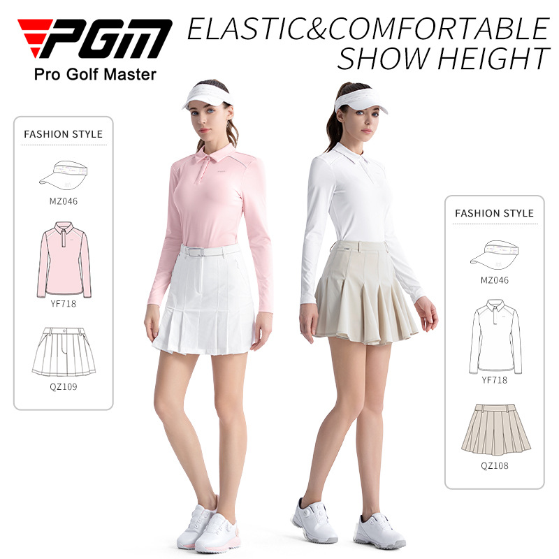 Áo Polo nữ dài tay mùa thu PGM – phong cách thể thao golf đơn giản — QZ108 váy phồng kaki, Xanh Băng POLO YF718, Váy phồng màu đen QZ108, Váy phồng màu hồng QZ108