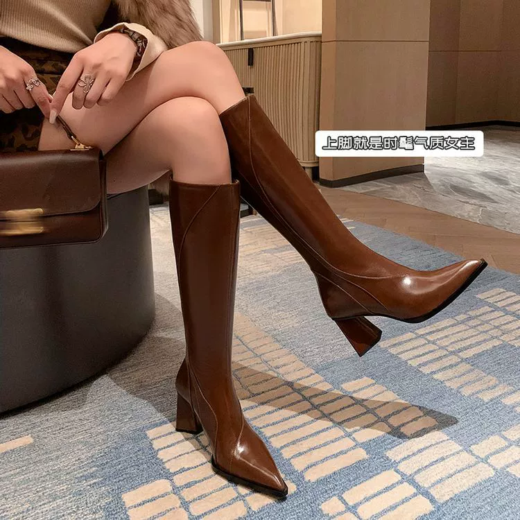 Ретро Майрад не уронит сапоги на высоком каблуке женские сапоги осень и зима 2024 новые остроконечные тощие сапоги без колен