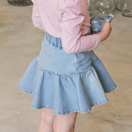 2024 Spring Collection Korean Children's Fashion Girl's Stylish Denim Semi-Skirt Versatile Short Skirt