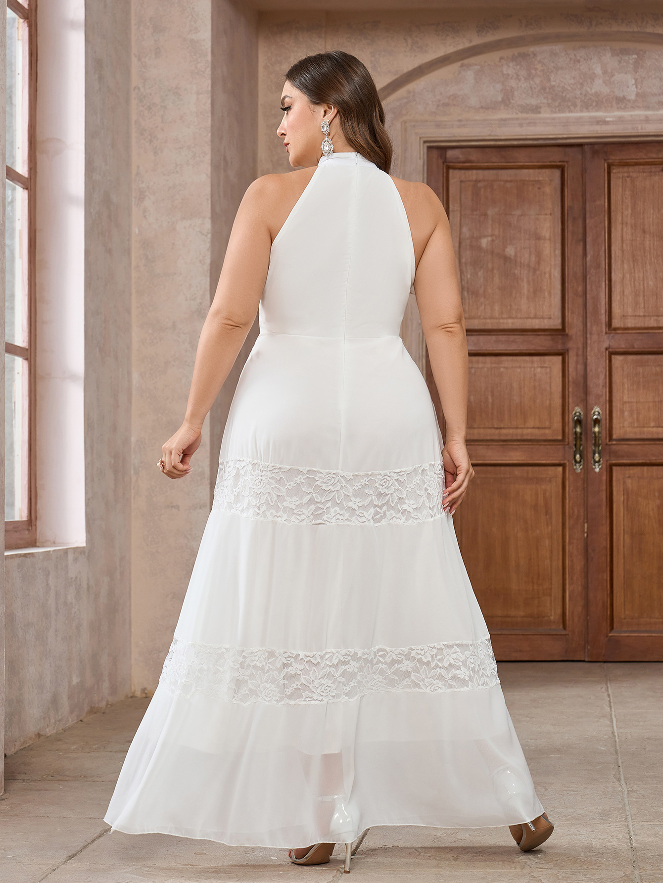Vestido de talla grande Comercio exterior europeo y americano Nuevos productos Vestido de banquete de boda de color sólido de encaje de gasa sin mangas para mujer image 2