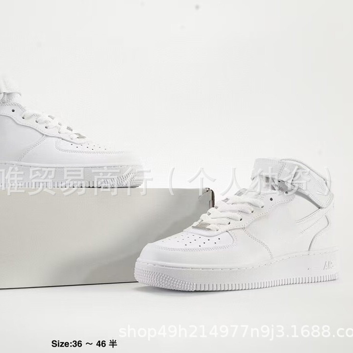 Af1 Air Force One Force 1 Pure White High-Top Skateboard Men's Versatile Casual Sports Classic Student Sneakers