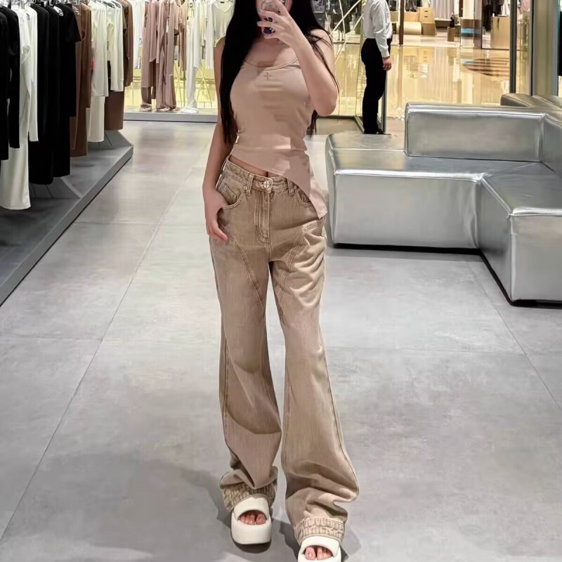SMFK Phantom Flared Jeans Cotton Vintage Non-Stretch Rhinestone Wide-Leg Pants Light Blue SMFK Phantom Flared Jeans Cotton Vintage Non-Stretch Rhinestone Wide-Leg Pants Light Blue