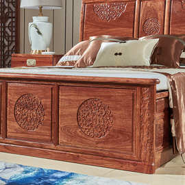 红木新中式大床刺猬紫檀大床双人床简约古典中式卧室床实木床家具